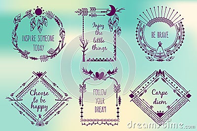 Hand drawn boho style frames with place for your Vector Illustration