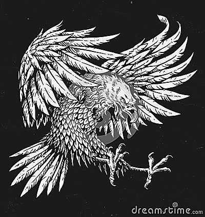 Hand drawn bold linework swooping tattoo eagle Vector Illustration