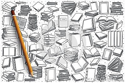 Hand drawn bookstore set background Vector Illustration