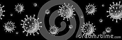 Hand drawn border ink illustration of coronavirus. White Virus Covid-19 drawing on white background Cartoon Illustration