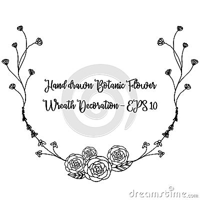 Hand drawn botanic wreath. Floral black and white wreath decoration. Vector Illustration