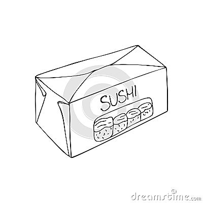 Hand drawn a box of sushi. Vector Illustration