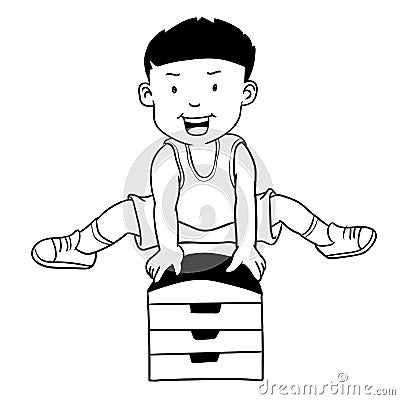 Hand drawn Boy Jumping Gymnastic Buck-Cartoon Vector Vector Illustration