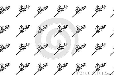 Hand drawn branch leaf floral autumn fall seamless pattern. Black on white or colored background. Tree, flower, stem Stock Photo