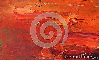 Hand drawn bright abstract painting. Artistic background. Orange and red Paint on canvas. Modern Oil painting. Stock Photo