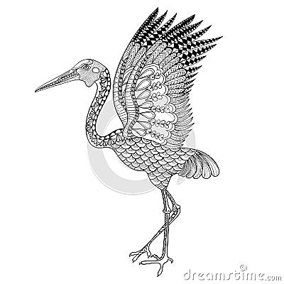 Hand drawn Brolga, Australian crane illustration for antistress Vector Illustration