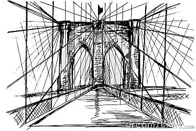 Hand drawn Brooklyn Bridge - vector Vector Illustration