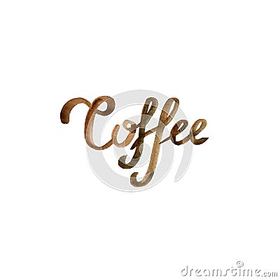 Hand drawn brown coffee lettering logo on white background. Stock Photo