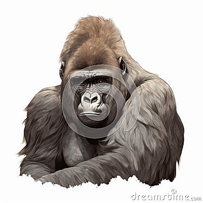 Hand Drawn Brown Eastern Lowland Gorilla On White Background Stock Photo