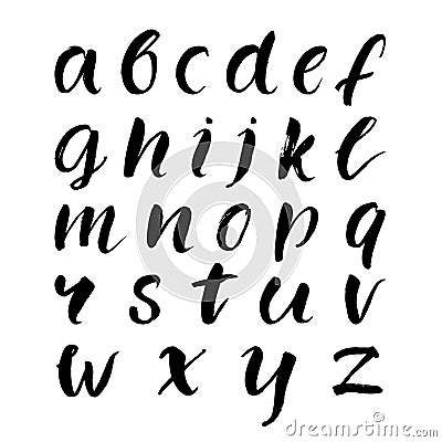 Hand drawn brush lowercase alphabet. Black vector Vector Illustration