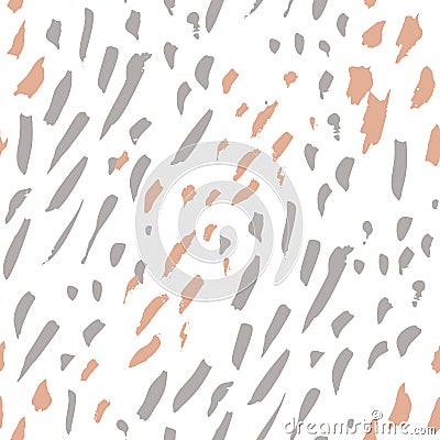 Hand drawn brush strokes seamless pattern. Abstract hand painted dots, spots, dashes, lines on white background Vector Illustration