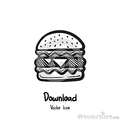 Hand drawn burger icon vector. Hamburger,cheeseburger symbol Vector Illustration