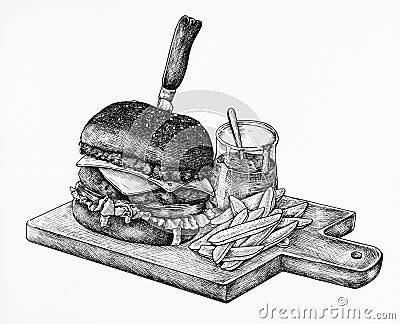 Hand-drawn burger isolated on white background Stock Photo