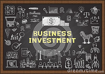 Hand drawn business icons about BUSINESS INVESTMENT on chalkboard Vector Illustration