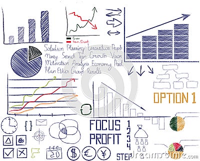 Hand drawn businesses analytic elements Stock Photo