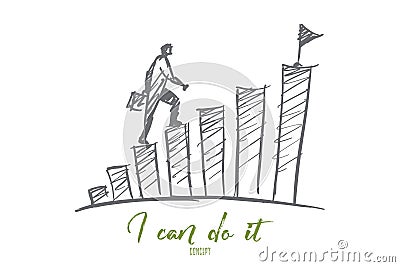 Hand drawn businessman climbing stairs to the top Vector Illustration