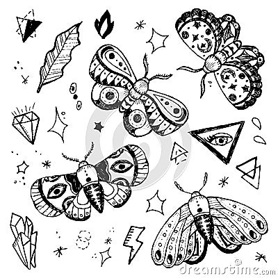 Hand drawn butterflies set Vector Illustration