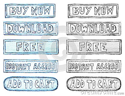 Hand-drawn buy and download buttons Stock Photo