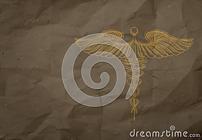 Hand drawn Caduceus on wrapping recycle paper background Stock Photo