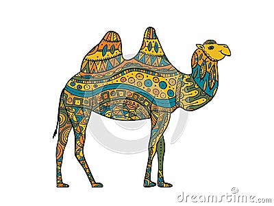 Hand drawn camel. Colorful zentangle ornament for your design Vector Illustration