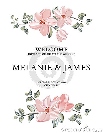 Hand-drawn card with flower rose, leaves. Wedding ornament concept. Floral poster, invite. Vector decorative greeting card or Vector Illustration