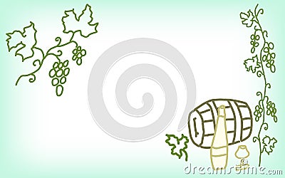 Hand drawn card with grapes, wine, glass, barrel Vector Illustration
