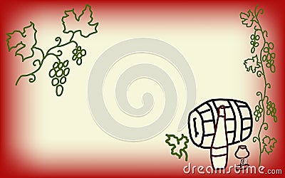 Hand drawn card with grapes, wine, glass, barrel Vector Illustration