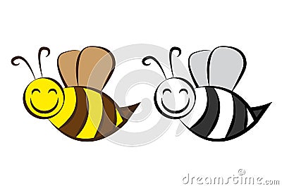 Hand drawn cartoon bee in different colors. Isolated comic vector bee. Vector Illustration