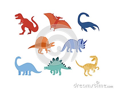 hand drawn cartoon dinosaurs set stock vector in various color collection Vector Illustration