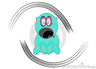 Hand-drawn cartoon dog performed in turquoise blue with a red tongue and lines on the sides Vector Illustration