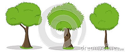 Hand drawn cartoon illustrations of green trees Vector Illustration