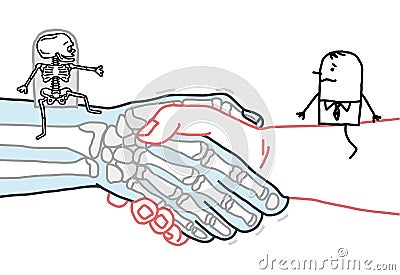 Cartoon Man and Skeleton Meeting on a big Handshake Vector Illustration