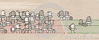 Cartoon Migrating People on the Frontier Stock Photo