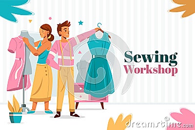 Hand drawn cartoon sewing background Stock Photo