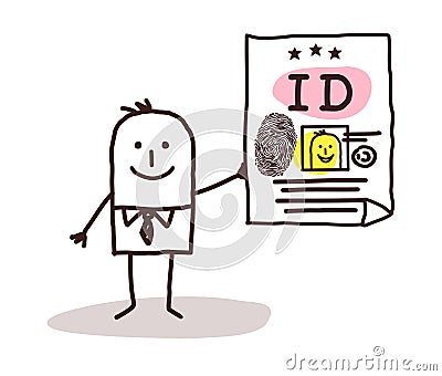 Cartoon smiling man showing a Valid Identity Card Vector Illustration