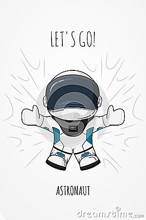 Hand drawn cartoon vector illustration astronaut in spacesuit who drop and flies. Concept zero gravity, travel. Vector Illustration