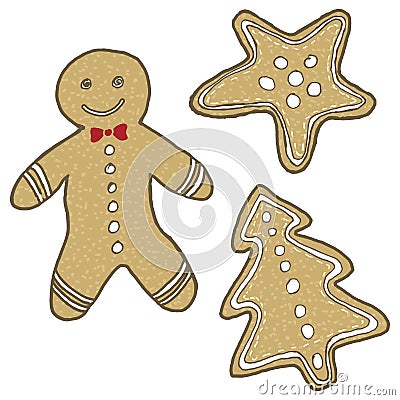 Hand-drawn cartoon vector set of gingerbread Vector Illustration