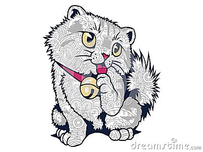 isolated funny fat cat in white background hand drawn cat doodle for adult stress release coloring page Stock Photo