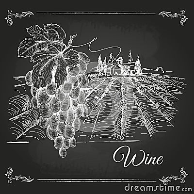 Hand drawn chalk drawing wine background Vector Illustration