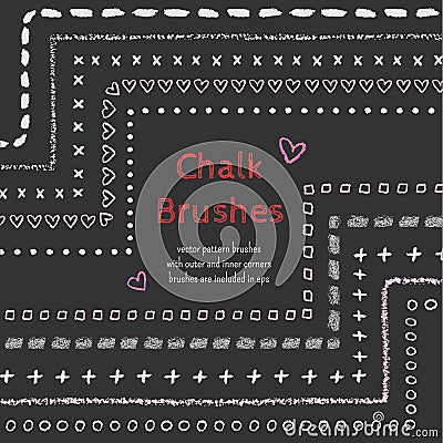 Hand drawn chalk vector brushes with inner and outer corner. Chalk brush, divider, border. Vector Illustration