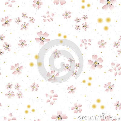 Hand drawn cherry blossom seamless pattern. Japanese spring style tossed botanical ditsy background. Soft pink neutral Vector Illustration