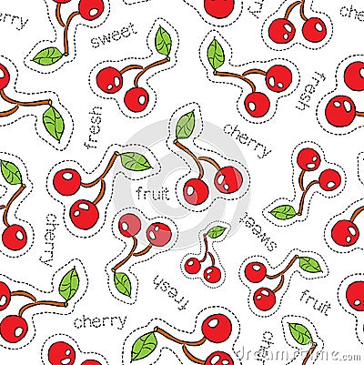 Hand drawn cherry fruit patch icon pattern Vector Illustration