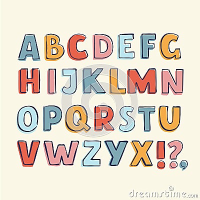 Hand Drawn Childish Alphabet Vector Illustration