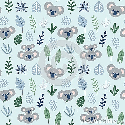 Hand drawn childish seamless pattern with Koalas. Cute Koala Bear print Vector Illustration