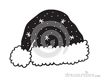 Hand drawn Christmas black hat on white background. Creative ink art work. Actual vector drawing Stock Photo