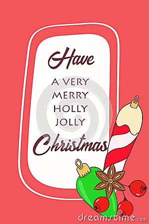 Hand drawn Christmas card. Merry Christmas and New Year typography. Cute holidays greeting card, invitation, poster and templates. Cartoon Illustration