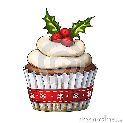 Hand drawn Christmas cupcake Cartoon Illustration