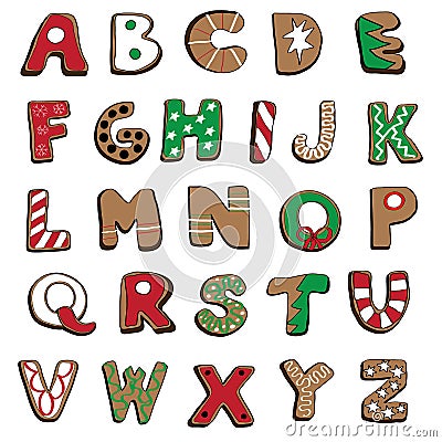 Vector illustration of Christmas cookies alphabet on white background Vector Illustration