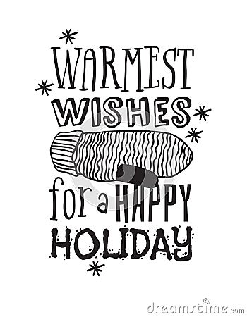 Hand drawn Christmas things on white background. Creative ink art work. Actual vector doodle drawing and Holidays text WARMEST Stock Photo