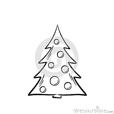 Hand drawn christmas tree. sketchy element for Christmas and New Year greeting card design Vector Illustration